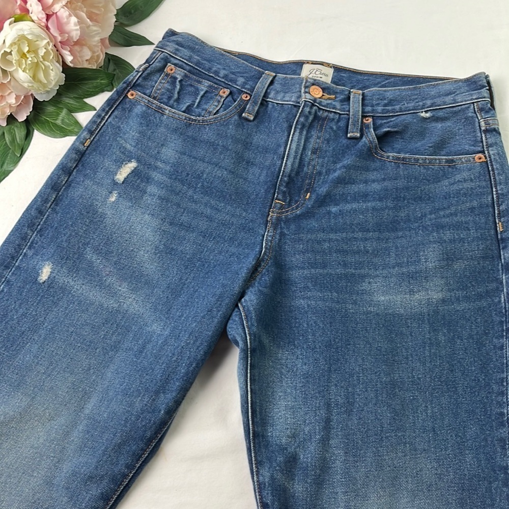 NWT J. Crew Women's Blue High Rise Lightly Distressed Slouchy Boyfriend Jean 28